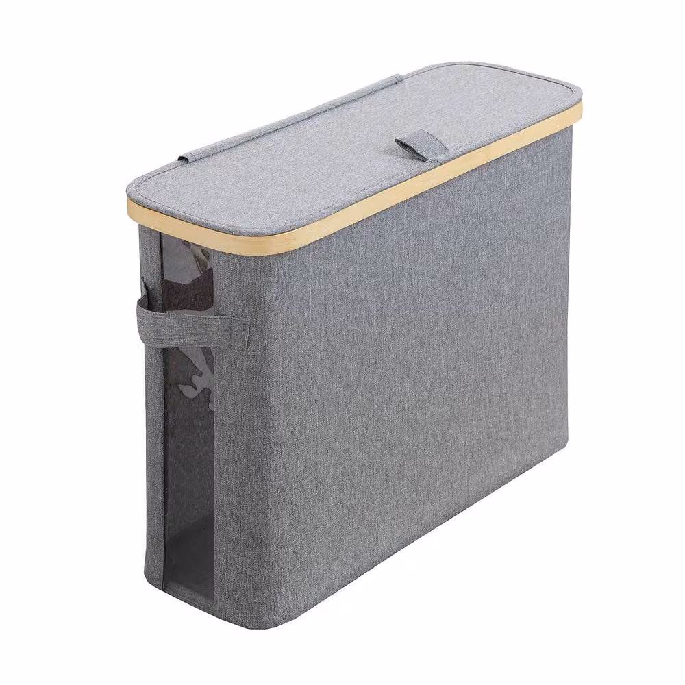 Clarsen Grey and Multicolour Toilet Roll Storage Box with Bamboo Trim and Side Window – 2