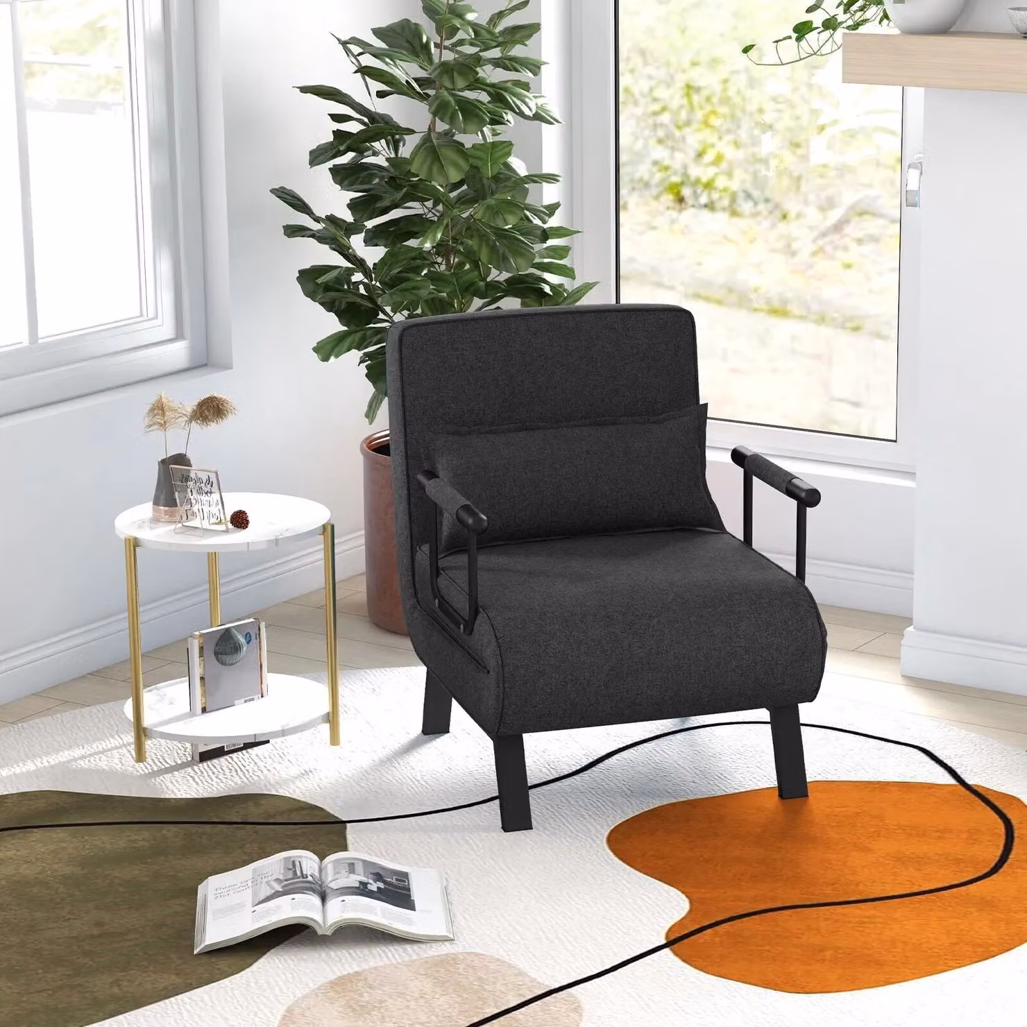 Costway Convertible Single Folding Sofa Bed and Relax Recliner Chair with 6 Adjustable Backrest Positions in Dark Grey – 4