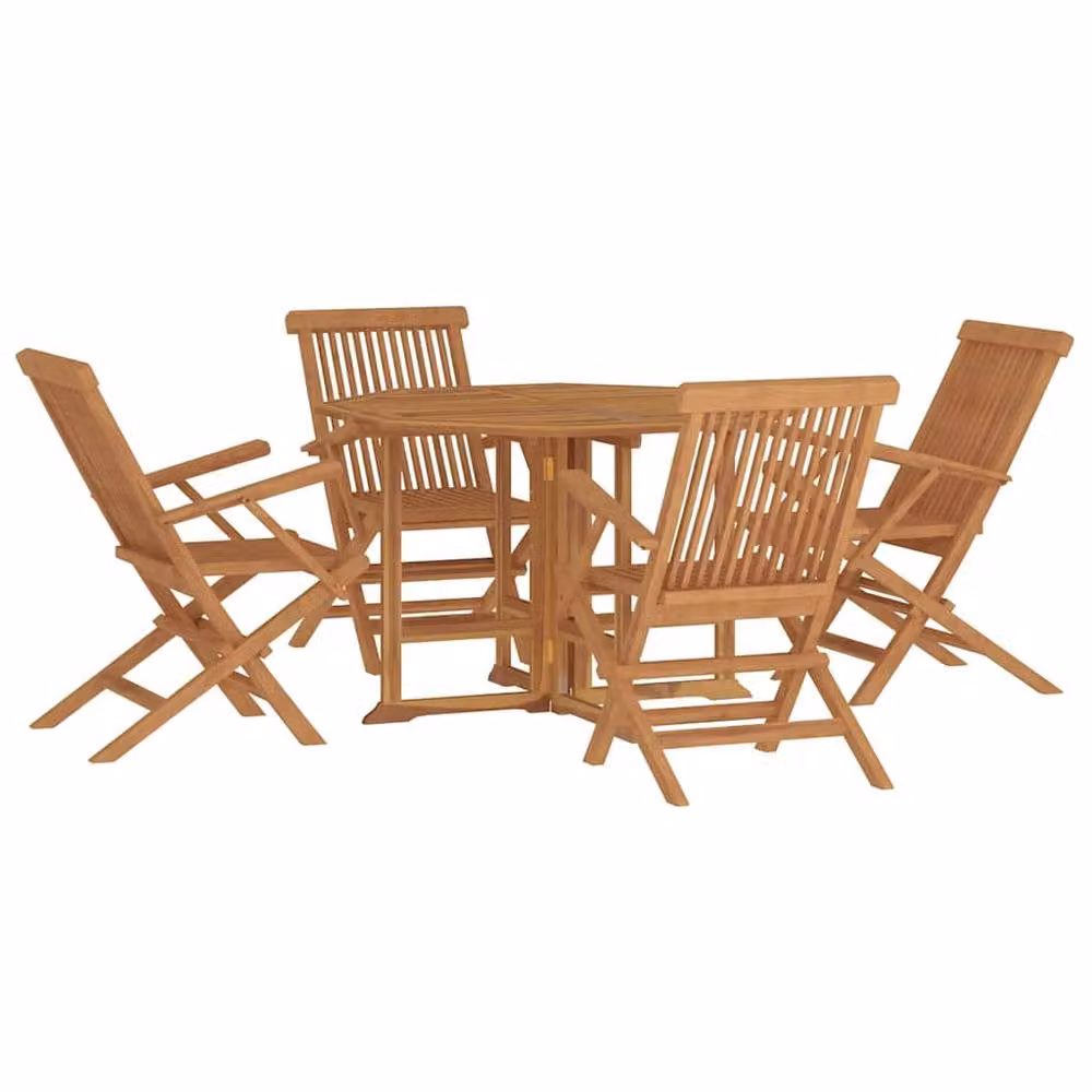 Berkfield Home 5 Piece Folding Outdoor Dining Set in Brown Solid Teak Wood – 3