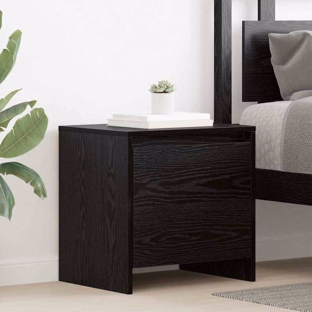 Berkfield Home Black Oak Bedside Cabinet in Rustic Engineered Wood – 1