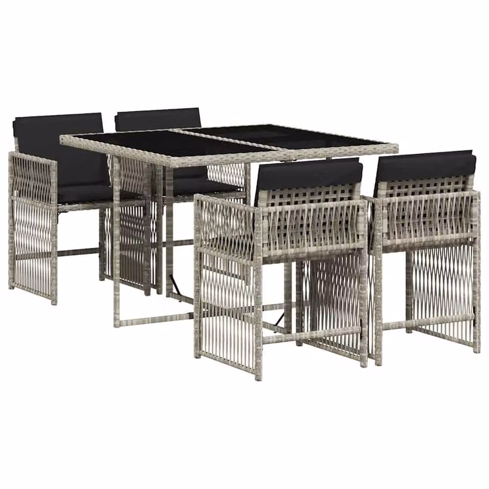 Berkfield Home 5 Piece Grey Poly Rattan Garden Dining Set with Cushions and Glass Table – 2
