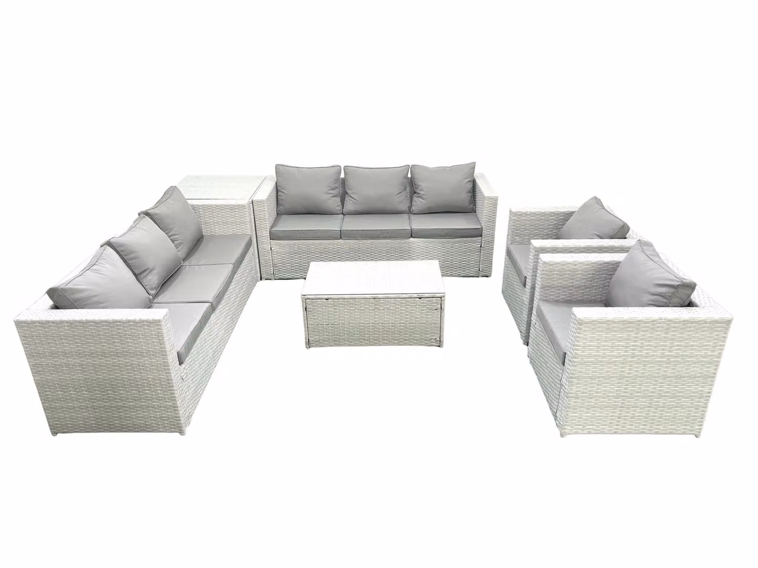 Fimous 6 Piece Grey PE Rattan L-Shape Garden Furniture Set with Upholstered Cushions and Coffee Table – 2