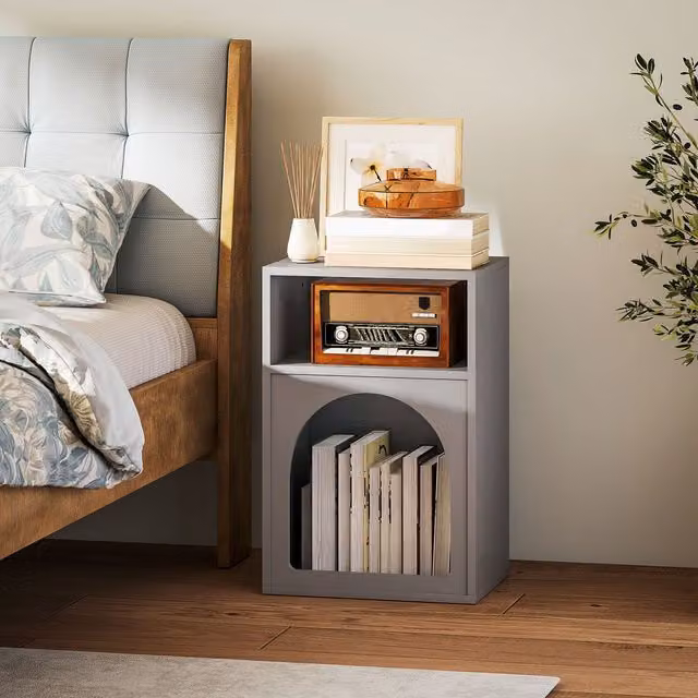 HOMCOM Modern Bedside Cabinet with Integrated Lighting in Grey