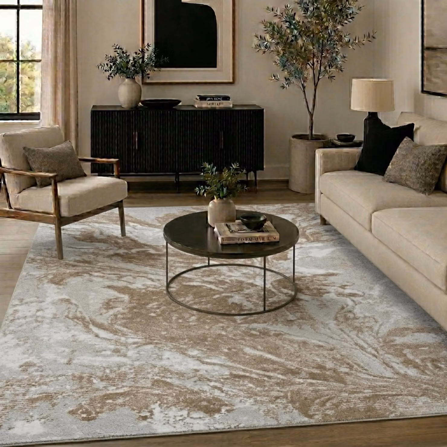 Desire Rugs Serenity Modern Abstract Area Rug in Stone, Beige and Sand, W: 200 cm, L: 290 cm – 2