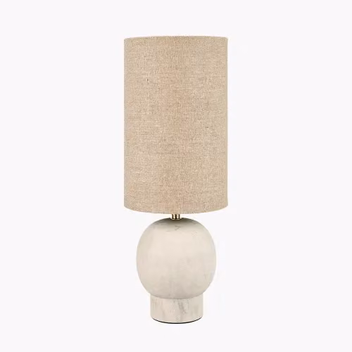 Ruma Sandstone Table Lamp with Tall Hessian Shade in Natural Beige – 2