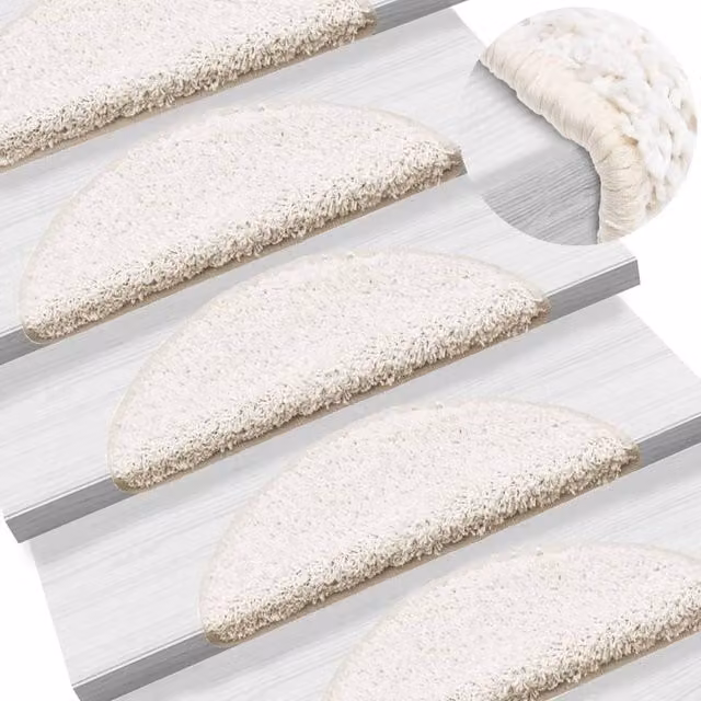 Berkfield Home Self-Adhesive Stair Mats, 10 Pack, White and Beige, W/D/H: 56 x 17 x 3 cm