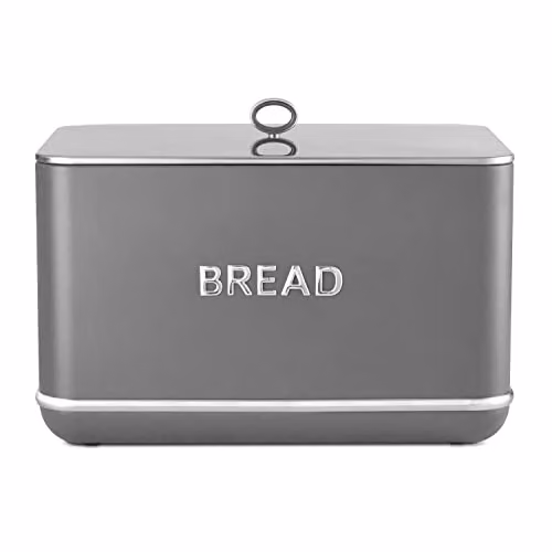 Tower Renaissance Metal Bread Bin, Grey, W/D/H: 35.5 x 25.0 x 23.5 cm