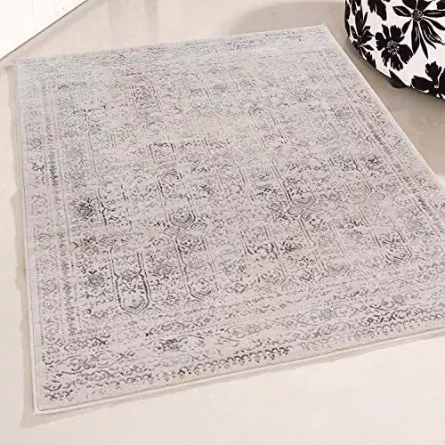 Mynes Home UK Classic Design Soft Dense Pile Living Room Rug in White, W: 200 cm, D: 290 cm