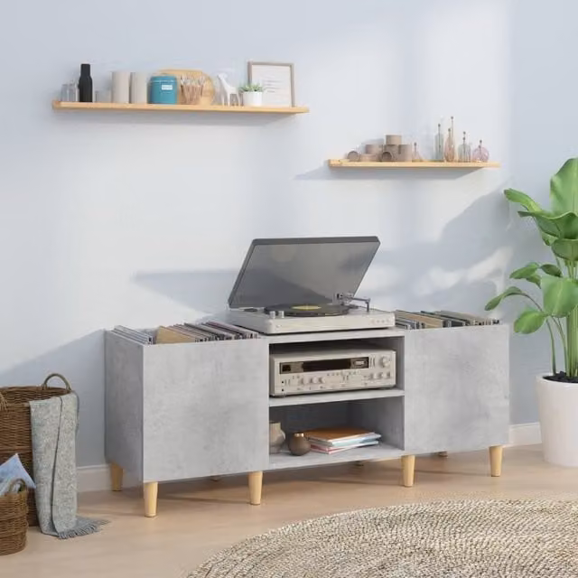 Berkfield Home Record Cabinet in Concrete Grey, W/D/H: 121 x 38 x 48 cm – 1