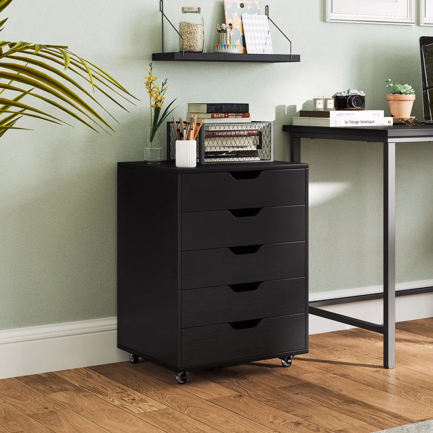 Gymax 5-Drawer Rolling Filing Cabinet and Under Desk Dresser with Castors, Black – 4