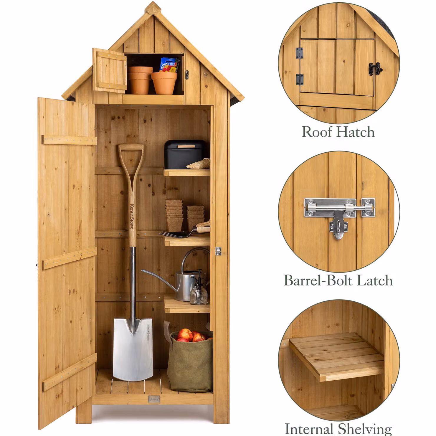 Christow Tall Wooden Garden Cabinet in Natural with Single Lockable Door and Shelving, H: 179.5 x W: 54.2 x D: 77.5 cm – 4