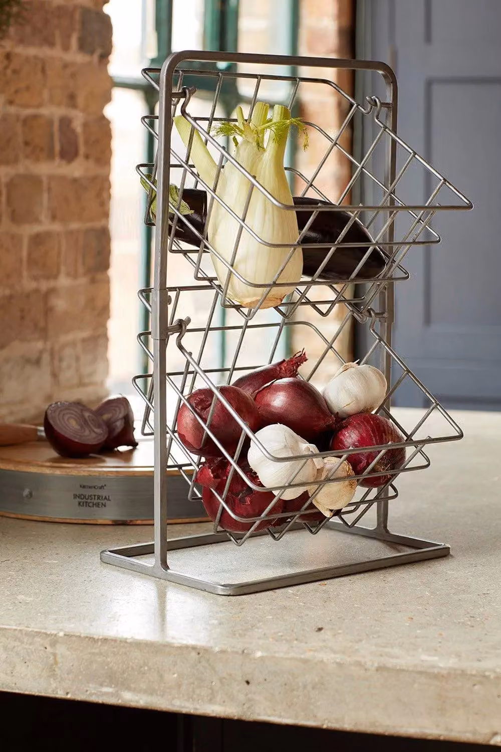 KitchenCraft 2-Tier Freestanding Metal Storage Basket Stand in Grey and Silver, W: 25 cm, D: 22 cm, H: 41 cm – 3