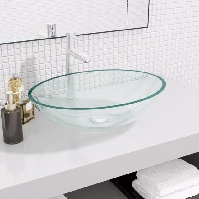 Berkfield Home Transparent Black Glass Basin W/D/H: 50 x 37 x 14 cm
