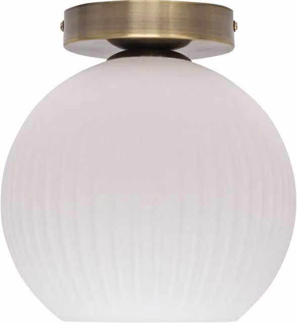 First Choice Lighting Betchley Antique Brass Ceiling Light Fitting with White Ribbed Glass – 1