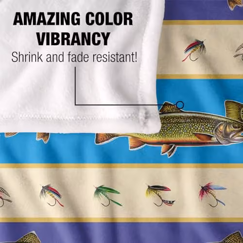 JQ Licensing Trout Fishing Lures Pattern Super Soft Fleece Throw Blanket, Multicolour, W/D/H: 91 x 147 cm – 3