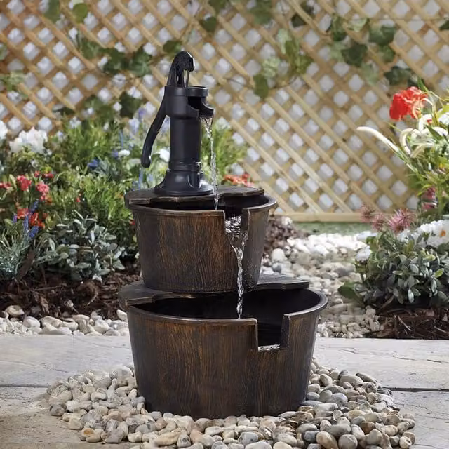 Serenity Two Tier Brown Composite Resin Cascading Tabletop Water Feature