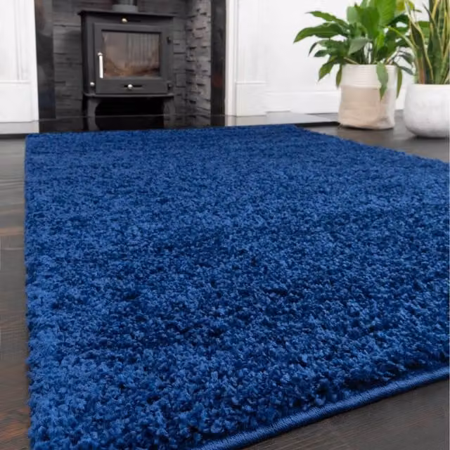 The Rug House Navy Blue Shaggy Rectangular Area Rug W: 150 cm, D: 80 cm