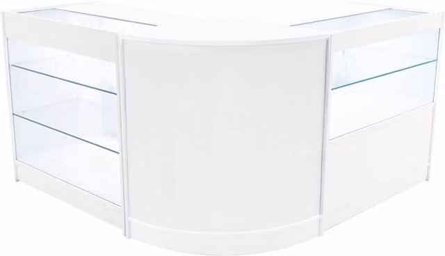 Monstershop Hera LED Shop Counter Set K900, C900 & CM60 in White with Glass Sliding Doors and Integrated Lighting