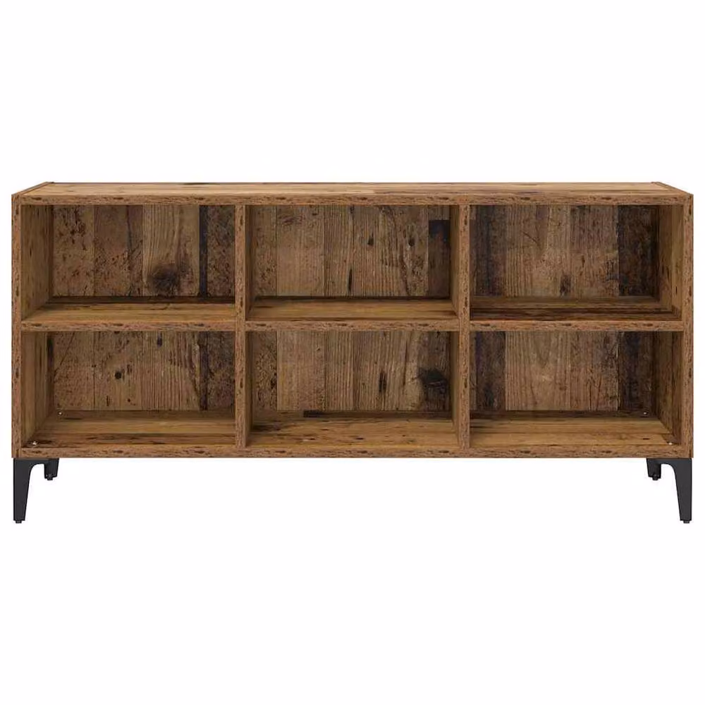 Berkfield Home Old Wood Rustic TV Stand in Brown with Media Compartments and Metal Accents – 5