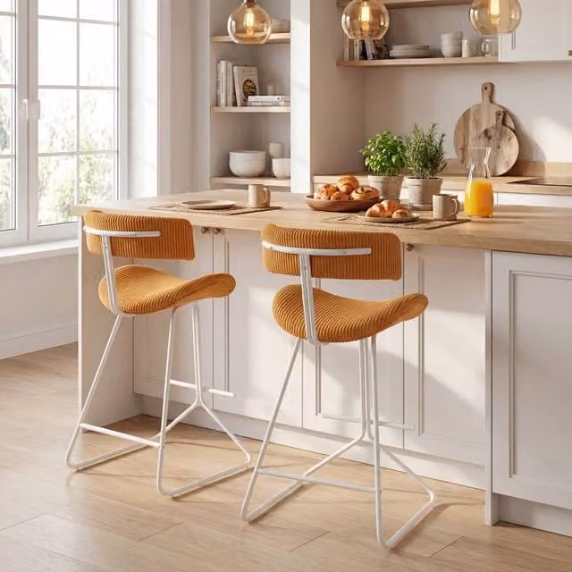 Costway Set of 2 Fabric Upholstered Armless Counter Height Barstools in Yellow – 1