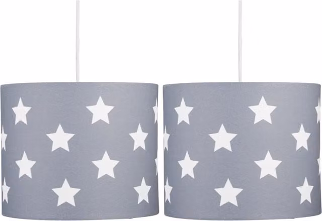 First Choice Lighting Set of 2 Digi Easy Fit Fabric Pendant Shades in Dark Grey with White Star Digital Print, Cylinder Shape