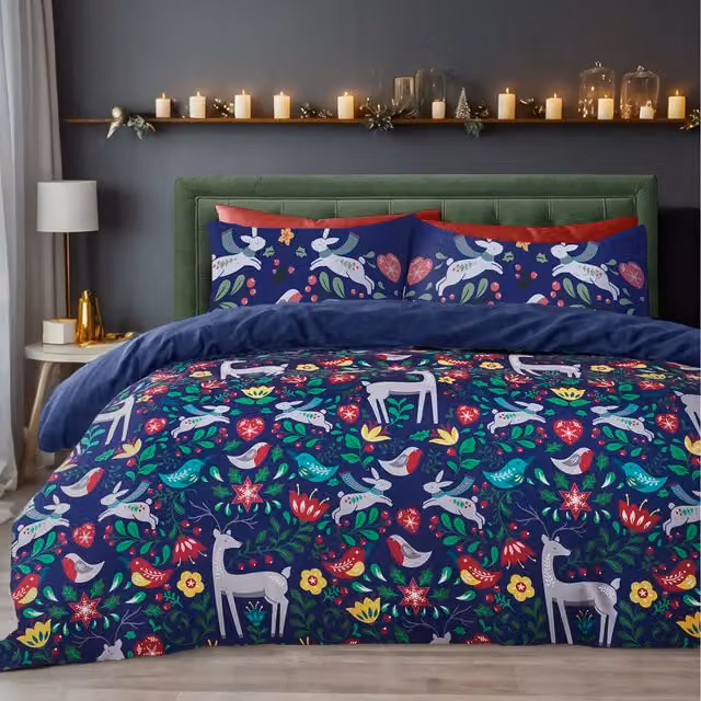 Velosso Scandinavian Nature Floral Duvet Set in Blue, including Duvet Cover and 2 Pillowcases, W: 180 cm, H: 200 cm