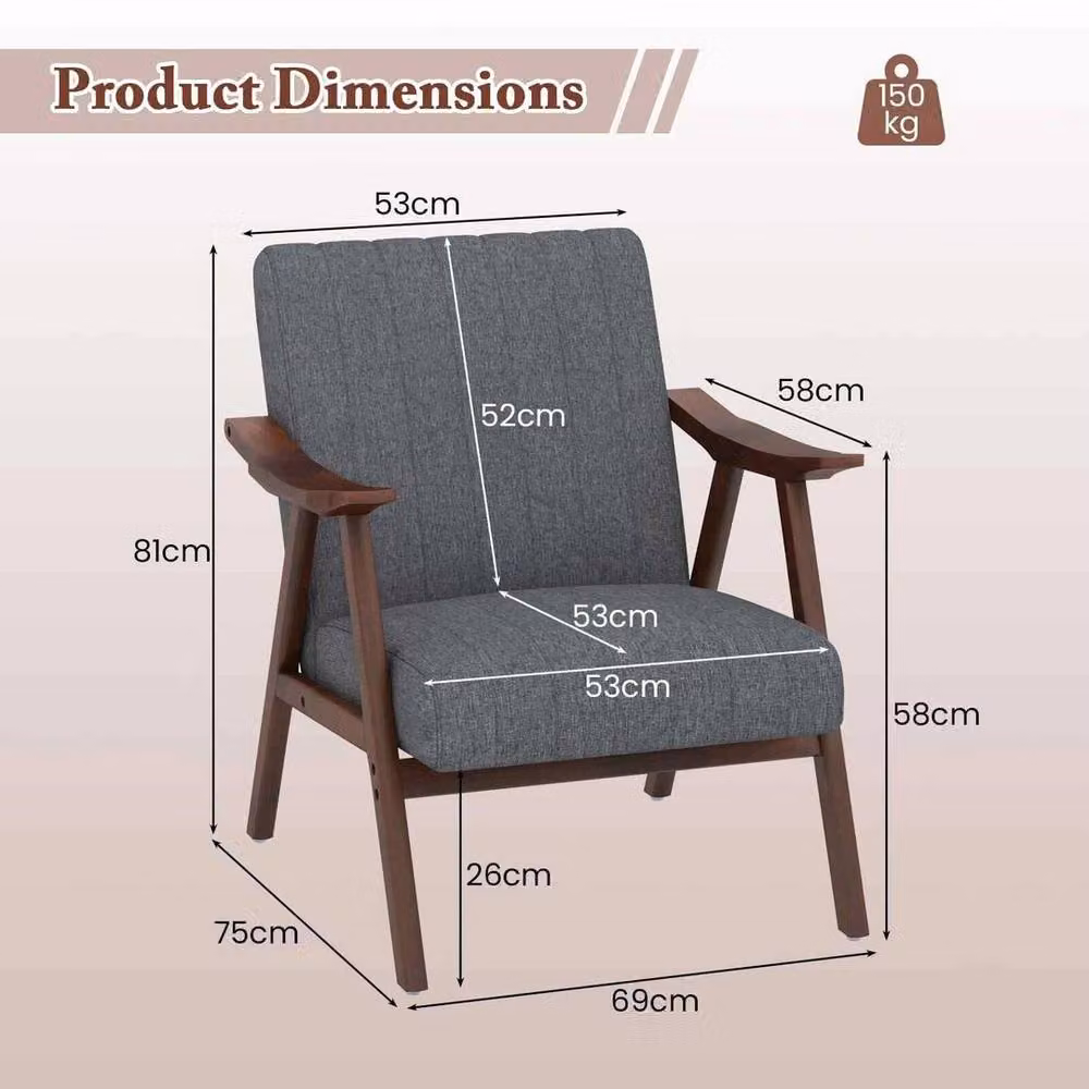 Kelvenix Modern Accent Chair in Grey with Armrests and Solid Wood Frame – 2