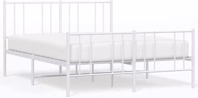 Berkfield Home Metal Bed Frame with Headboard and Footboard in White, W/D/H: 150 x 200 cm