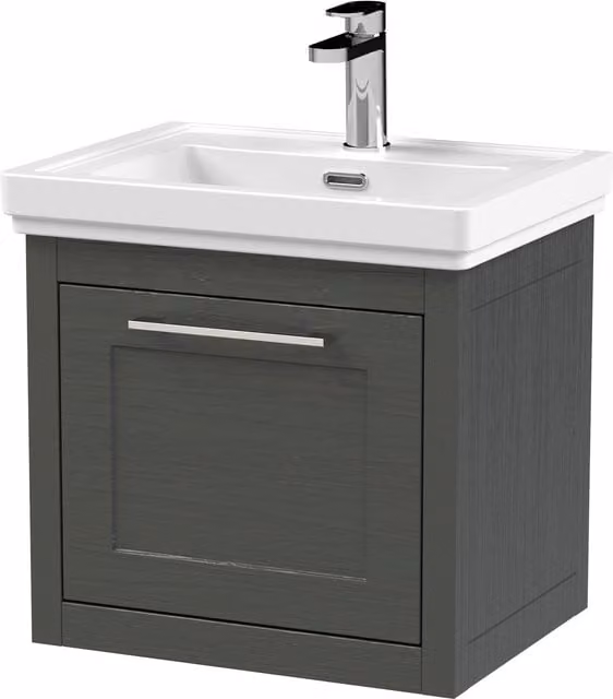 Balterley Wall Hung 1 Drawer Vanity Unit and 1TH Fireclay Basin, Dark Grey, Width: 50 cm