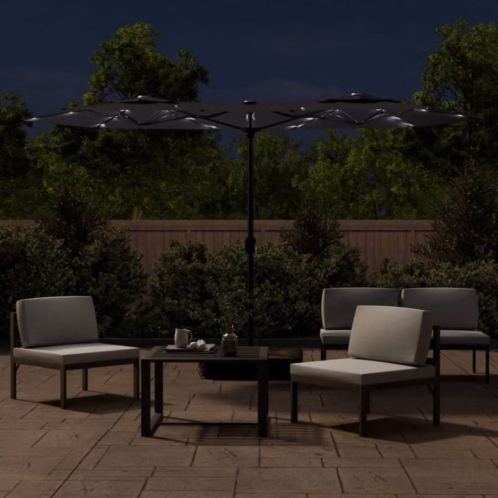 Berkfield Home Double-Head Cantilever Parasol with LEDs in Black, W: 316 cm, D: 240 cm – 3