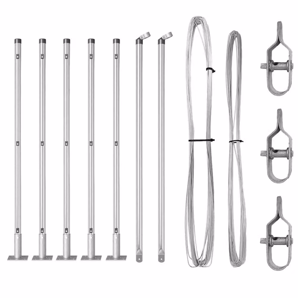 vidaXL Set of 7 Round Silver Steel Modern Fence Posts, W/D/H: 3.2 x 3.2 x 110 cm – 2