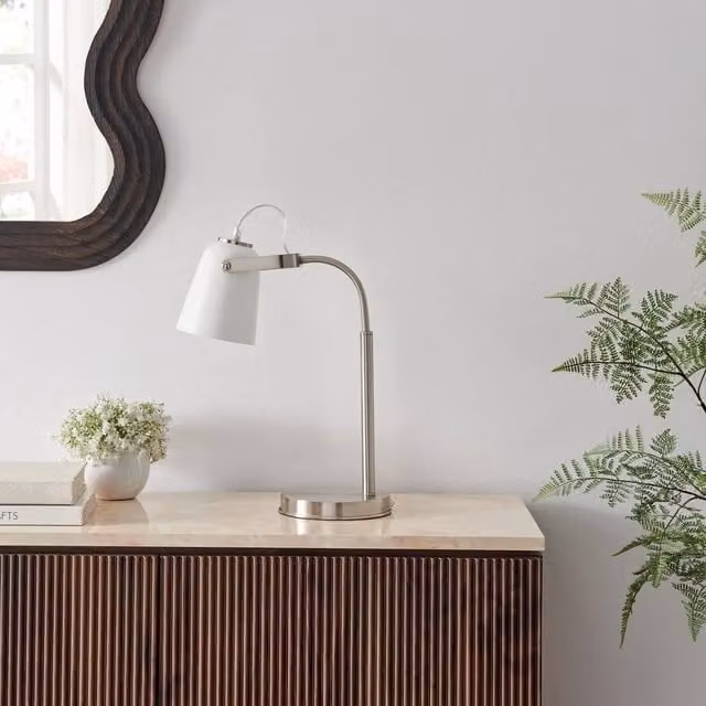 FurnitureboxUK Riley Silver and White Adjustable Metal Table Lamp