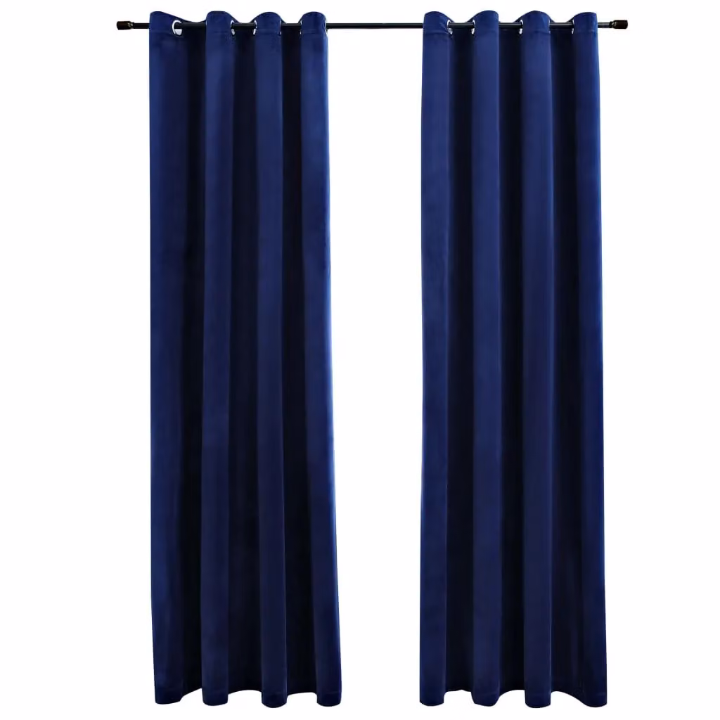 Berkfield Home Dark Blue Velvet Blackout Eyelet Curtains, 2 Pack, W: 140 cm, H: 175 cm – 2
