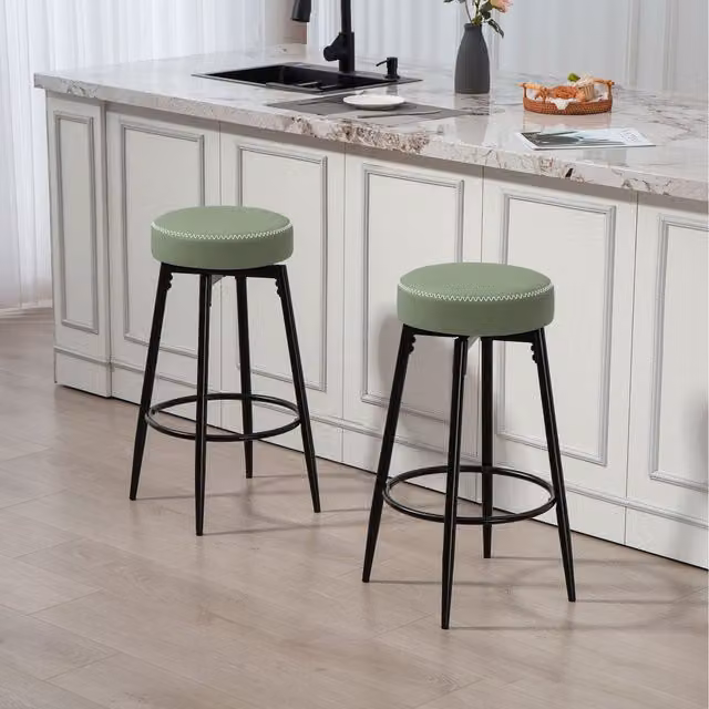 HOMCOM Set of 2 Modern 360 Degree Swivel PU Leather Bar Stools in Green and White