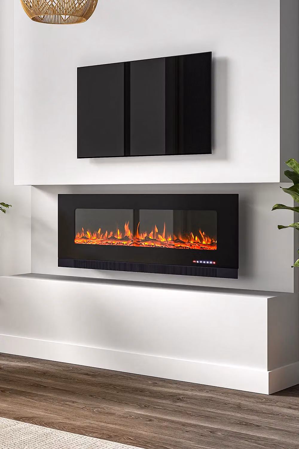 Living and Home 50 inch Wall Mounted Electric Fireplace in Black with Glass Finish – 2