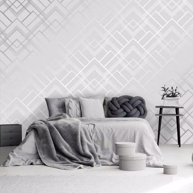 I Love Wallpaper Otis Geometric Abstract Wallpaper in Silver, Width: 30 cm