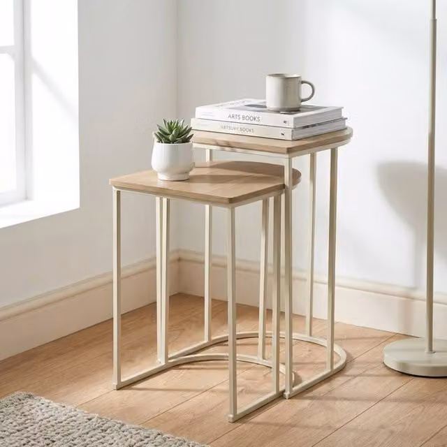 Garden Greatness Natural Oak Effect Nesting Table Duo in Light Brown