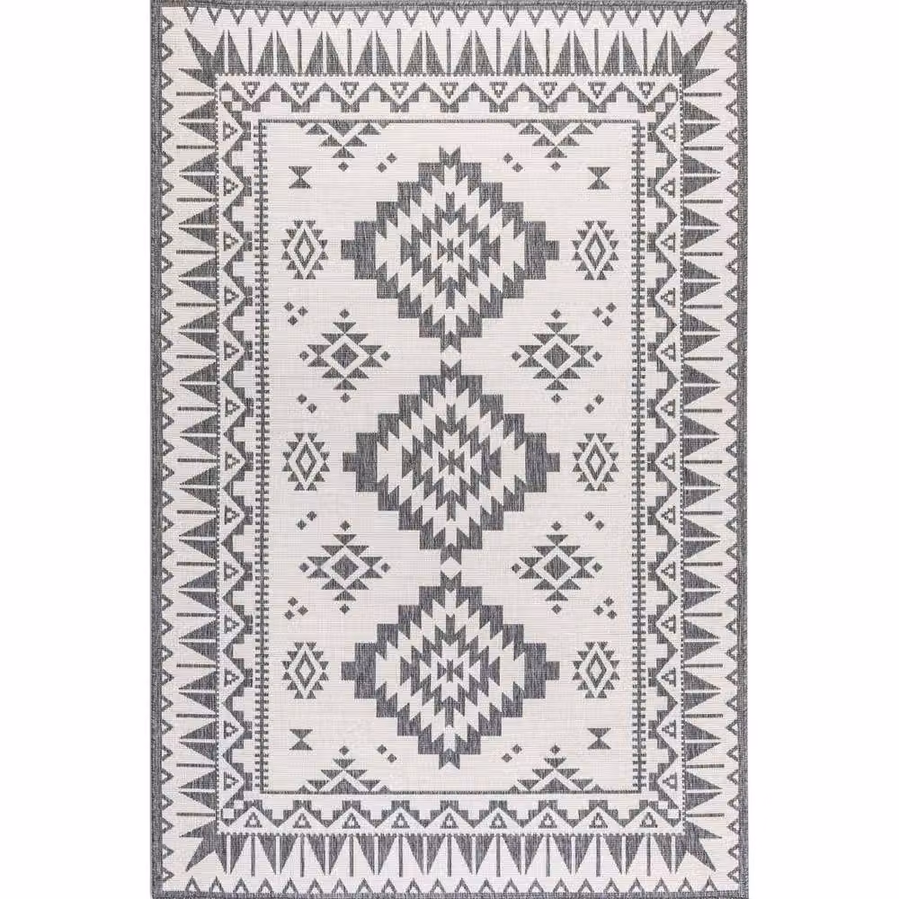 THE RUGS Grey Oriental Reversible Polypropylene Indoor and Outdoor Flat Weave Rug, W: 80 cm, L: 150 cm – 2