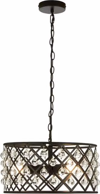 Orsina Abira Criss-Cross Suspended Cylinder Pendant Light in Black Metal and Crystal Glass