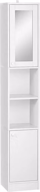 Nordara Tall Narrow Freestanding Bathroom Storage Cabinet with Mirror in White, H 170 cm x W 60 cm