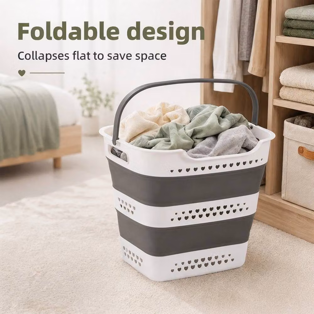 VOGREX Grey 42L Collapsible Laundry Hamper Bin with Handles – 2
