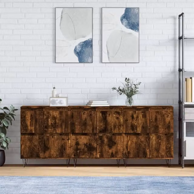 Berkfield Home 3 Piece Smoked Oak Sideboard Set in Brown Engineered Wood