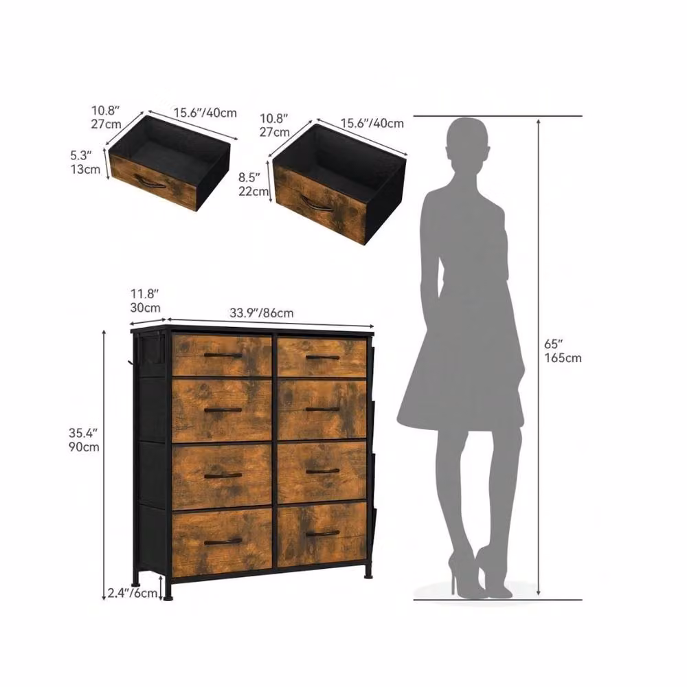 VOGREX Brown Metal Frame 8 Fabric Drawer Bedroom Storage Chest – 3