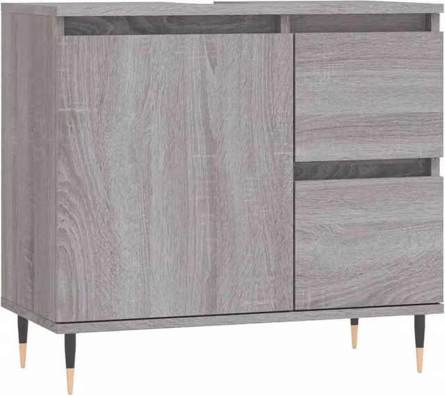 Berkfield Home Grey Sonoma Bathroom Cabinet with Hinged Doors and Internal Drawers, W: 65 cm, D: 33 cm, H: 60 cm