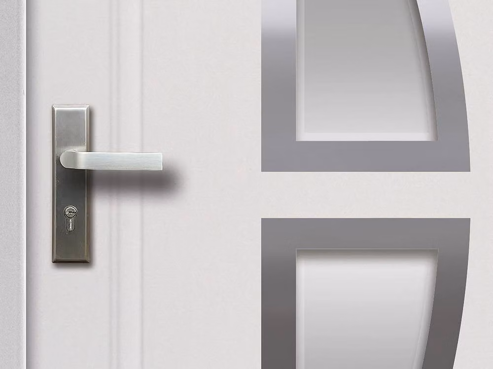 Vente-unique Modern Steel Glass Front Door with Stainless Steel Frame, White, H 207 x W 100 cm – 3