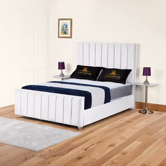 UK Bed Furniture Lisburn Gas Lift Ottoman Upholstered Storage Bed in White, Size: Single (90 x 190 cm) – 1