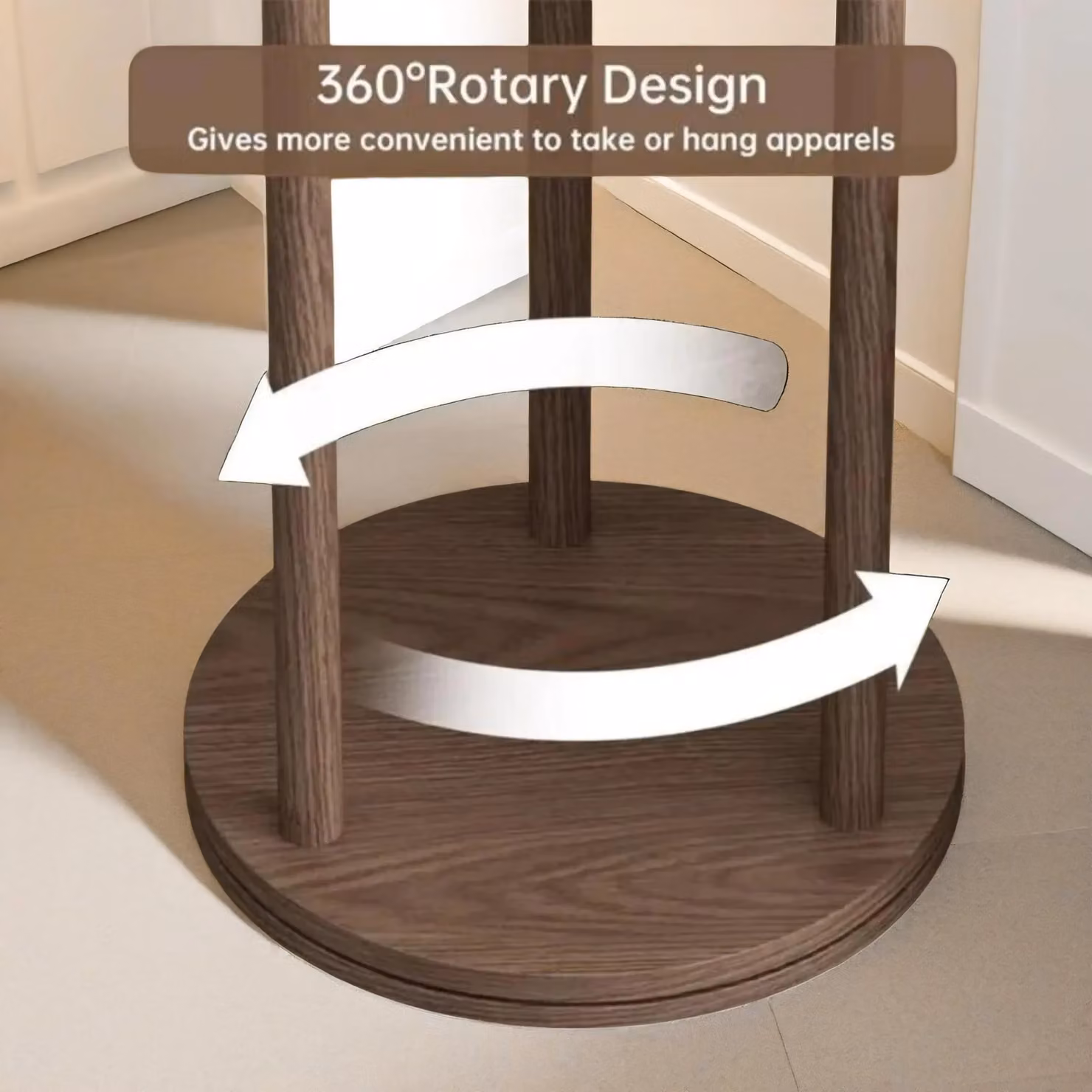 FURNOS Rotating 360 Wooden Coat Stand with 9 Hooks in Brown – 2