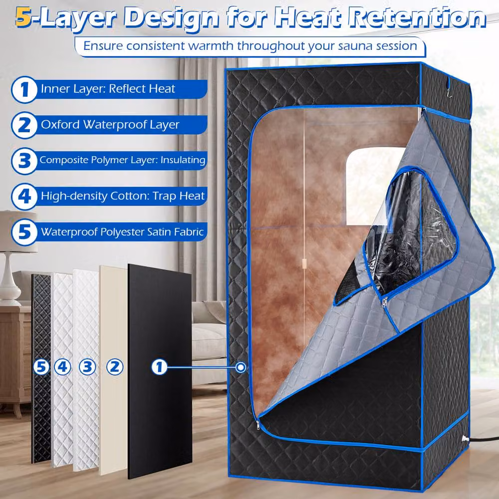 Costway Portable Steam Sauna Box Extra-Large Tent with Remote Control, Blue – 5