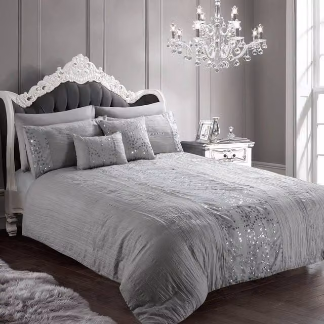 Intimates Amara Silver Crinkle Seersucker Duvet Cover and Pillowcase Set, W: 90 cm, L: 200 cm – 1