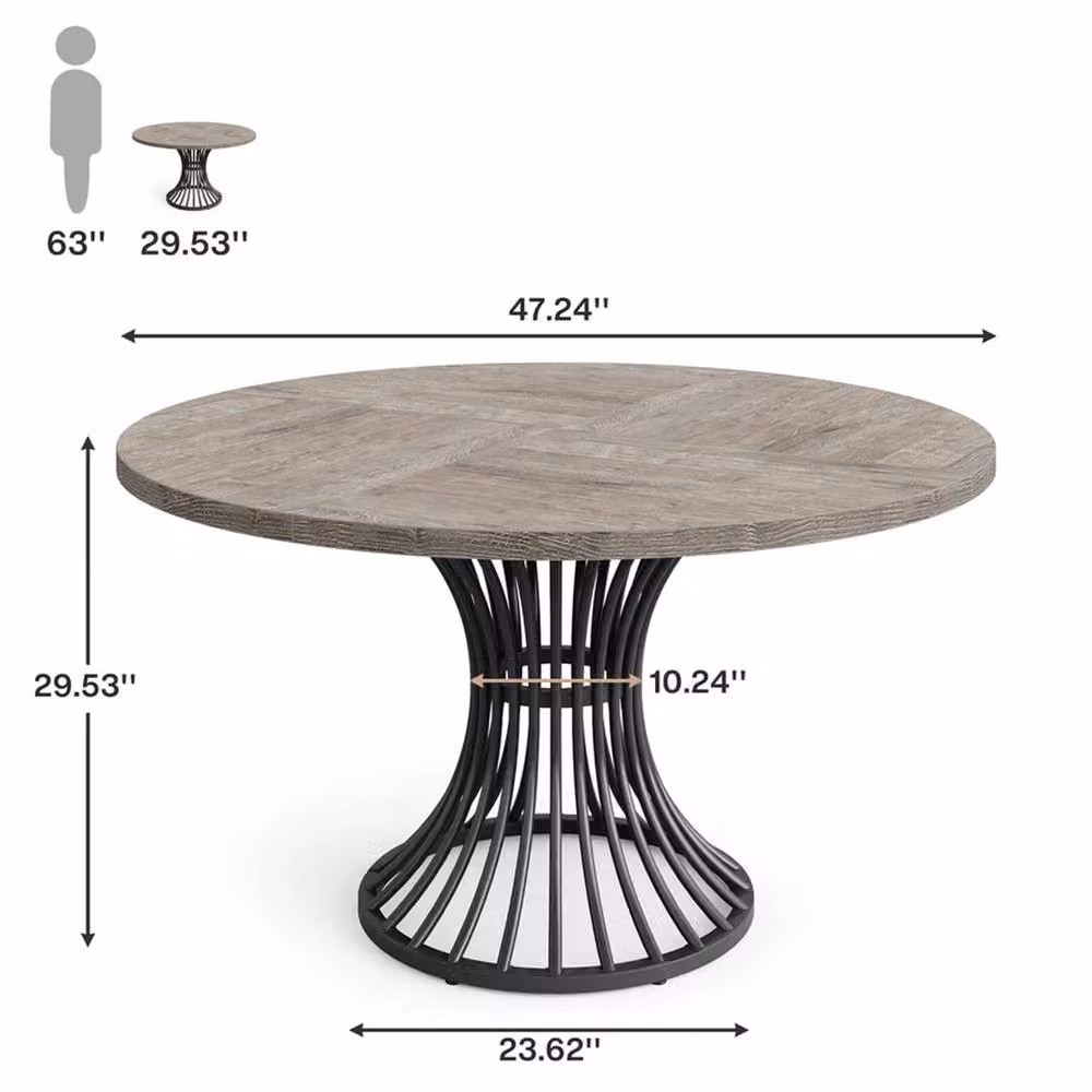 Nordara Grey Round Dining Table for 4-6 People, Industrial Matt MDF and Metal Kitchen Table – 2